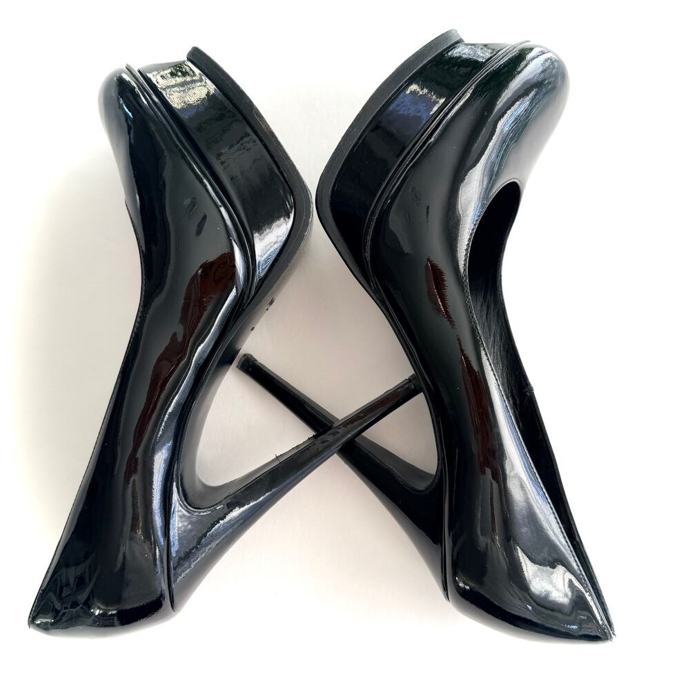 YSL Tribute Platform Black Patent Pumps 41 140mm 6" Heel Round Toe - Picture 4 of 8